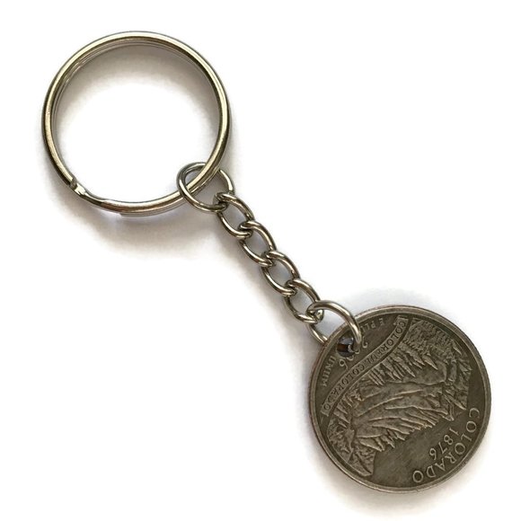 Colorado State Quarter Keychain Coin Money Upcycled Unisex Stainless Steel - Picture 2 of 3